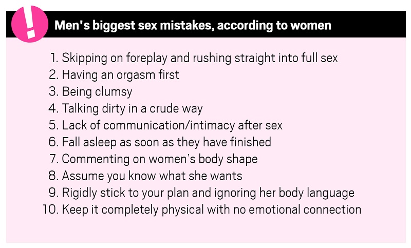 The list of men's biggest sex mistakes, according to women